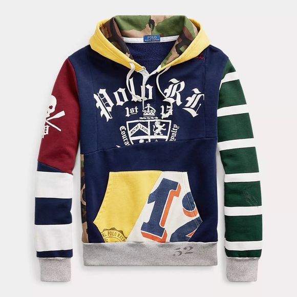 Ralph Lauren Polo PATCHWORK RUGBY HOODIE Button Sweatshirt Shirt Men Size  Small Sweatshirts \u0026 Hoodies